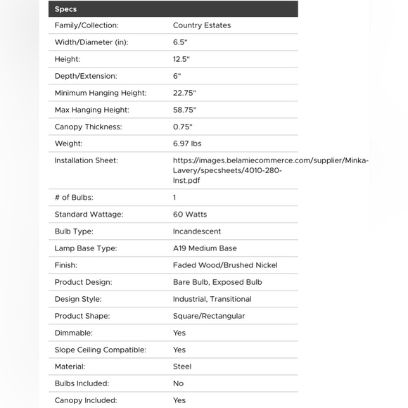 MINKA LAVERY Country Estate 1-Light Pendant - Picture 3 of 4